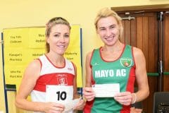 First woman home Deirdre Moran Smyth, Galway City Harriers and second woman home Deirdre Corcoran, Mayo Athletics Club at the Castlehackett 8k.